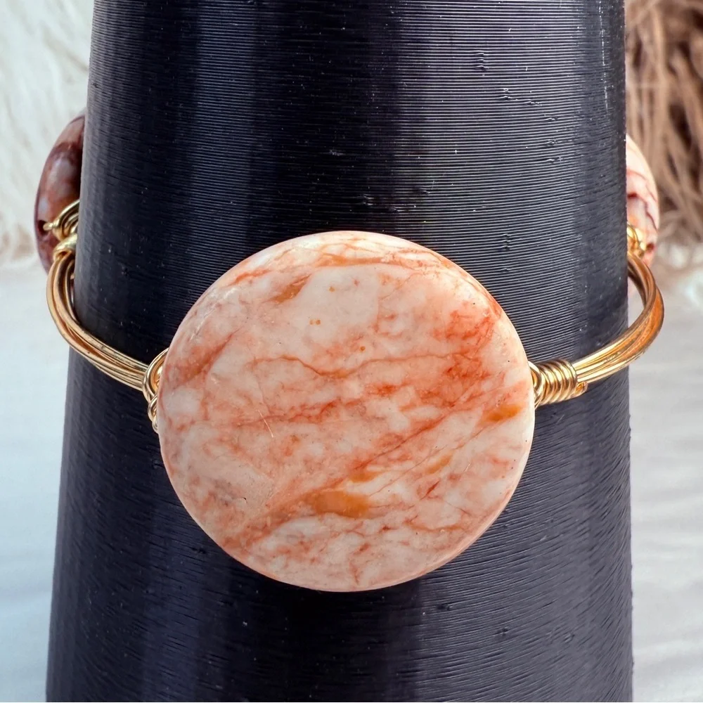 Wired wrapped goldtone, three stone bangle bracelet